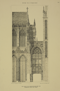 214435 Afbeelding van het exterieur van de Domkerk te Utrecht; weergave van het in 1674 ingestorte gedeelte: opstand ...